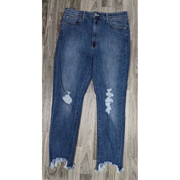 Just Black Juniors Size 13 Pockets Fringe Hem Distressed Denim Blue Jeans - Picture 1 of 11